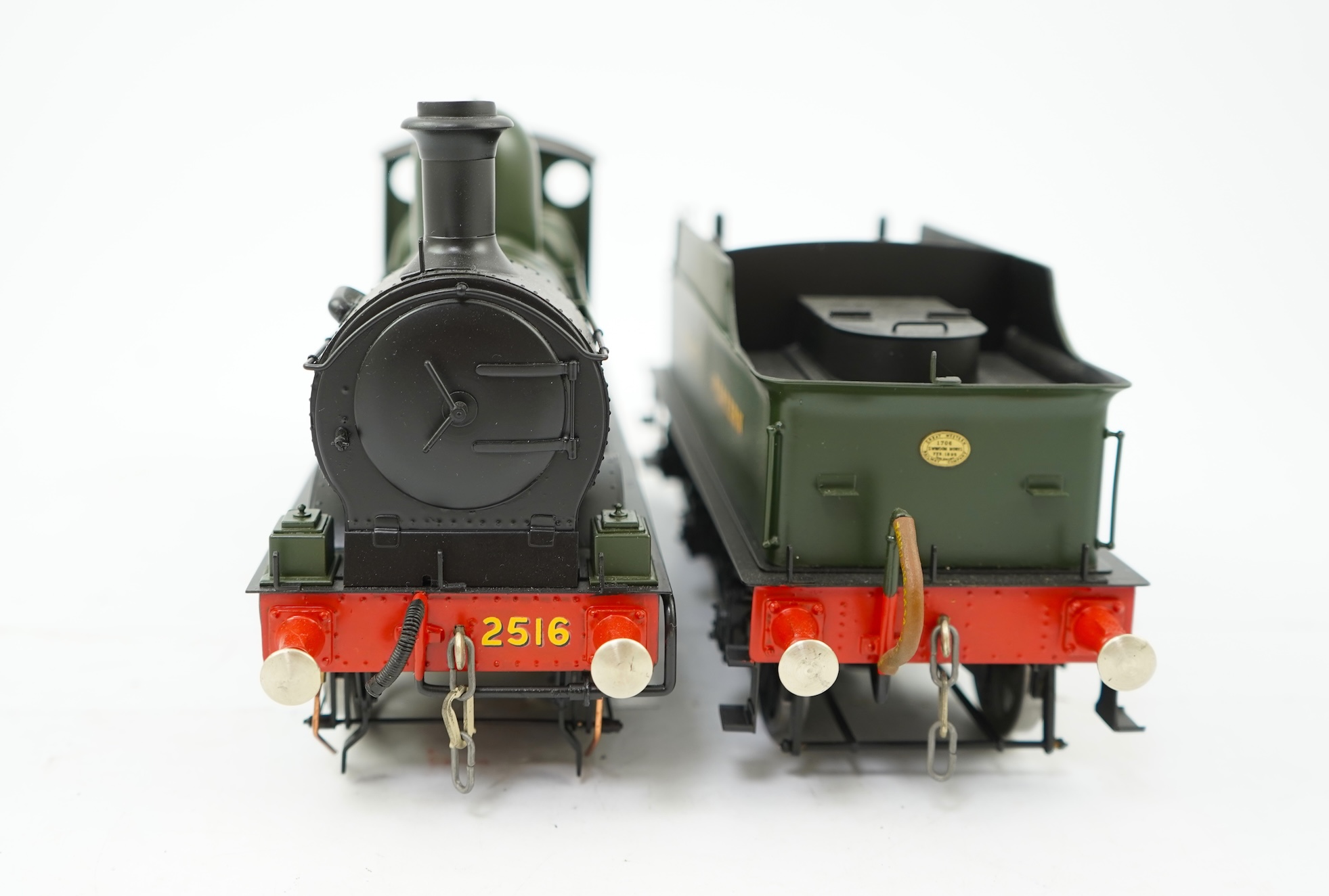A Gauge One model of a GWR Dean Goods, 0-6-0 tender locomotive, 2516, the model is unpowered in order to allow for a high level of detailing of the valve gear between the frames.